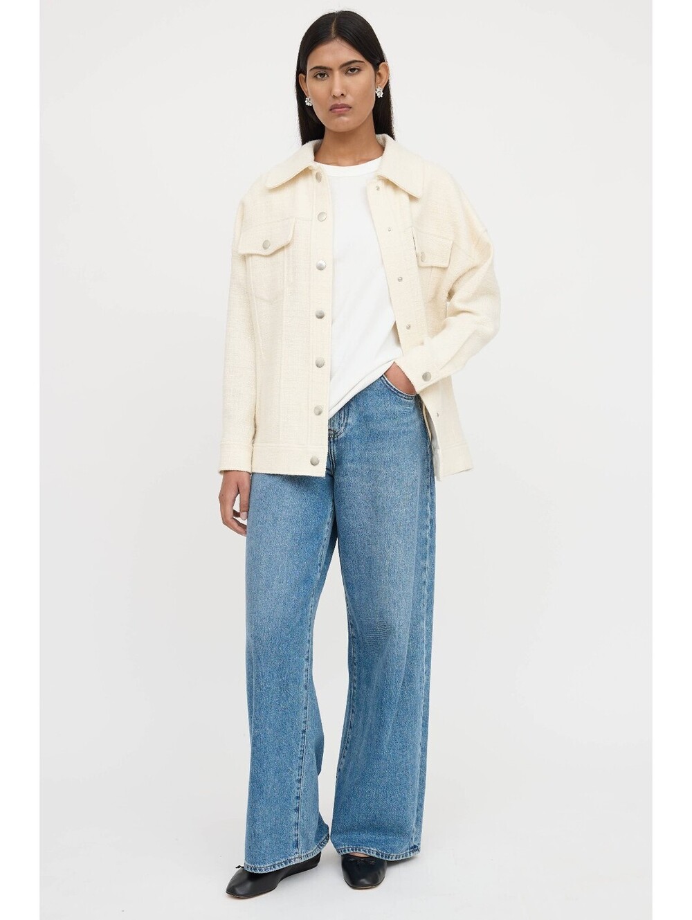 A.L.C. Benson Jacket in Off White Textured Wool Blend Shacket Size Large